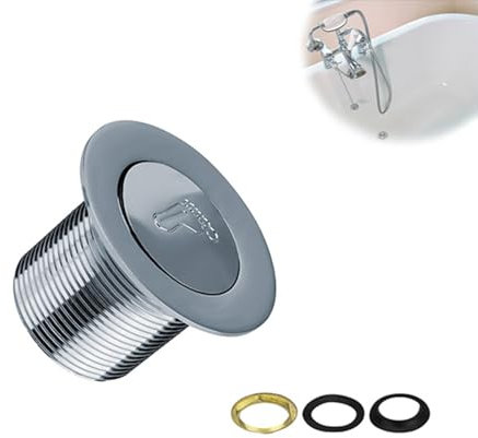 HJIAMA Tapon Bañera, Valvula Lavabo, Superficie Galvanizada, con Junta de Goma, Válvula Desagüe Fregadero, para Lavabos y Bañeras con Tubos de 48 a 55 mm