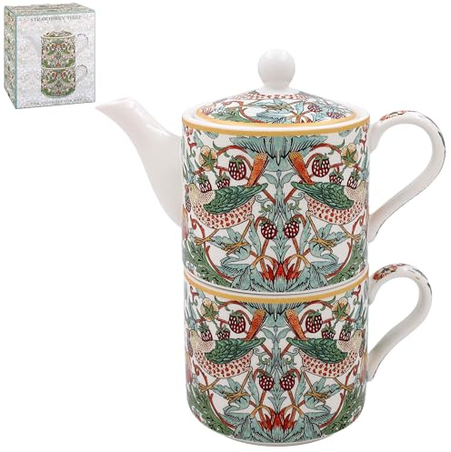 The Leonardo Collection William Morris Erdbeerdieb Tee für eine Person, Keramik-Teekanne mit Tassen-Set, Geschenk für Damen und Herren, 8 Unzen, Mehrfarbig