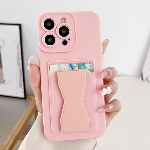 ADKOT Custodia porta carte di lusso a portafoglio per iPhone 15 14 13 12 11 Pro Max XS X XR 7 8 6 S Plus SE3 Mini staffa pieghevole Cover morbida, rosa, per iPhone 15 Plus