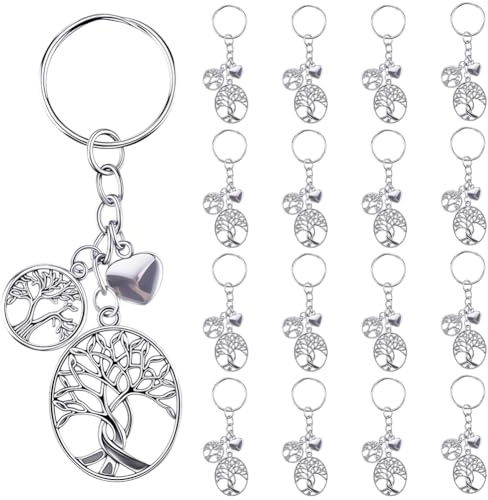 SUNNYCLUE 1 scatola 20 pezzi Portachiavi Albero Dellsa Vita Portachiavi Albero Genealogico Sfuso Keychain In Lega D'Argento Antico Amicizia Amore Cuore Trees Keyring per Bomboniere Bomboniere