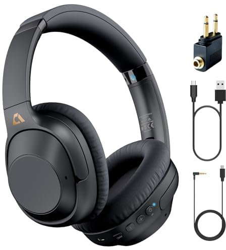 YMOO Casque supra-auriculaire Bluetooth 5.2 Active Noise Cancelling pour avion 75H HiFi Stéréo Sans fil Bluetooth avec microphone Casque supra-auriculaire pour TV/PC/téléphone portable avec adaptateur