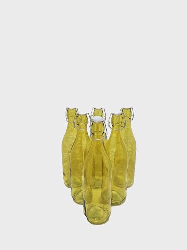 KWARE 6PCS Glass Bottles with Swing Top Brewing Bottles Airtight Preserve Bottles for Home Brewing Oil Vinegar Beer Wine Cider Soda 500ML (YELLOW)