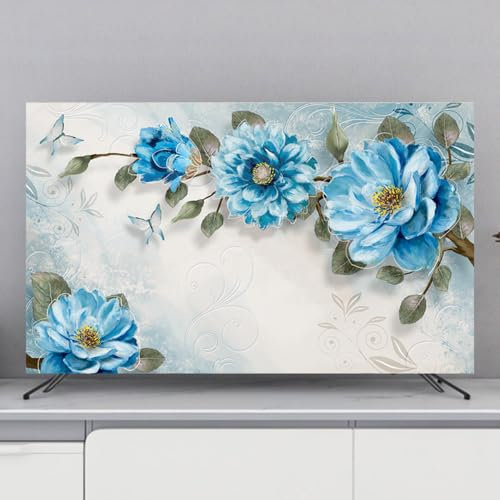 JANEMUA In Living Room TV Display Cover, Flower Pattern Sun/Dust-Proof Television Hood, For Desktop/Curved/Wall Mount/Desktop Monitor TV-3||49-52inch