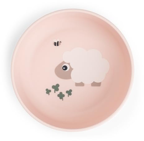 Done by Deer Foodie Schüssel Tiny Farm Rosa, Ø12,5xH4,5cm – Baby Schüssel mit praktischer rutschfeste Unterseite - Plastikschüssel aus 100% PP in Lebensmittelqualität mit rutschfestem TPE