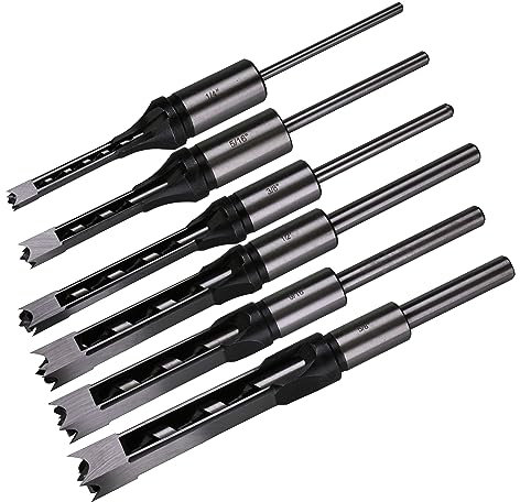 Brocas de agujero cuadrado para madera, 6 piezas de brocas de mortaja cuadradas para carpintería, cincel de mortaja, 1/4 pulgada, 5/16 pulgada, 3/8 pulgada, 1/2 pulgada, 9/16 pulgada, 5/8 pulgada (t