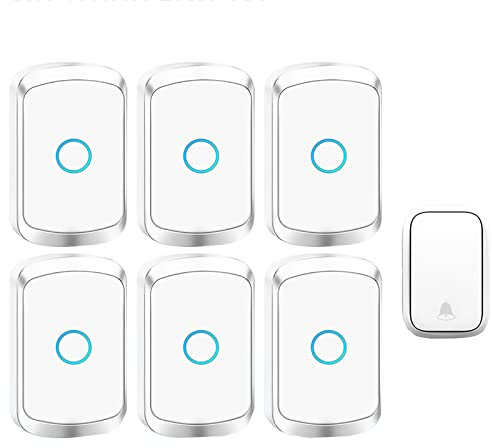 MOKLYF Self-Powered Doorbell, Wireless Doorbell No Battery Required Push Button Plug Through Cordless Door Chime at 490-Feet Range with 60 Chimes, 5-Level Volume,Black (White
