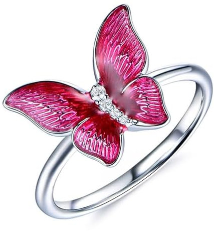 Tolldek Weißgold 750 18K Ring, Schmetterling Freundschaftsringe mit Diamant 0.03ct, Eheringe Au750 Gold Trauringe Echtes, Gr.54 (17.2)