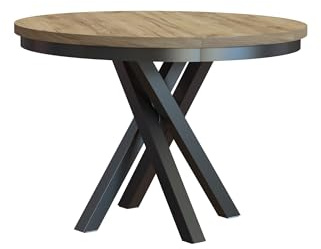 4ALL HOME Esstisch Jezz Rund 100 cm - Tisch - Rund - Küchentisch - 4-6 Personen - Esszimmertisch mit Metallgestellt - MDF - Natur - Speisetisch - zusätzliche Tischplatte - ausziehbar (Wotan)
