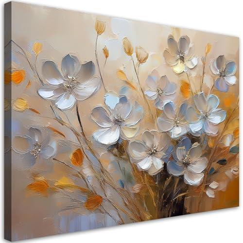 Feeby Impression sur toile intissee - Bouquet de fleurs peintes - decoration chambre - 120x80 cm - decoration murale - decoration maison - Moderne - ART - poster mural