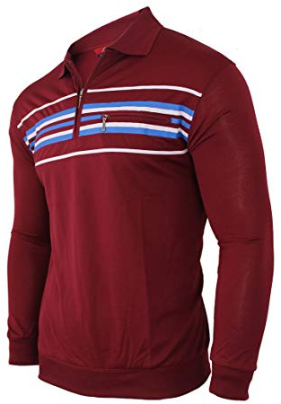 Soltice Herren Poloshirts Langarm Polohemden mit Brusttasche, Gestreifte Blousonshirts aus Baumwoll-Mix (L), [MH1] Bordeaux
