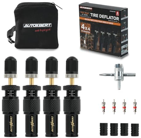 4 Stück Reifendruck Ablassventile, Automatische Reifenablassventil 10-30PSI Verstellbar Reifen-Deflator Set mit 4-in-1-Werkzeug, Offroad Zubehör für Auto, SUV, Wohnmobil, Offroad-Fahrzeuge, Motorrad