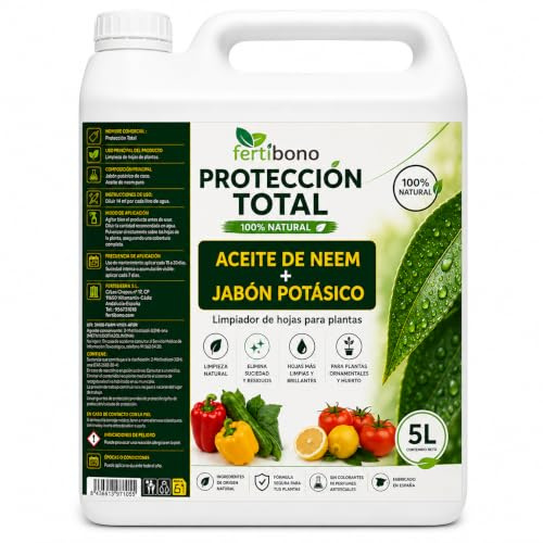 FERTIBONO PROTECCION TOTAL Jabón Potásico y Aceite de Neem – Cuidado Natural 100% para Plantas | 5L | Fortalece, Limpia y Equilibra | Ideal para Huertos y Jardines Ecológicos