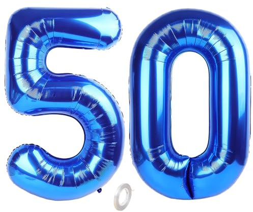 Balorise 40 Zoll Aluminium Luftballon Blau Zahl 50, Helium Unterstützt, Ballon Nummer 0-9, 10-100 (101cm), große Folienballons Dekoration für Geburtstagsfeier, Hochzeit, Jubiläum