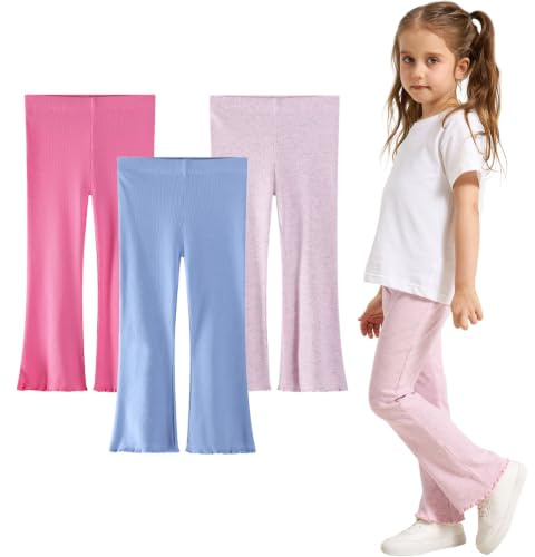EmaoFun Legging Évasé en Côtelé pour Filles 3 à 7 Ans, Lot de 2 ou 3 Unités(Purple)