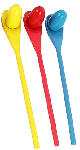 NOLITOY 3 Sets Wooden Egg Spoon Race Game Kids Toy Sensory Balance Training Outdoor Relay Race for Children Random Colors
