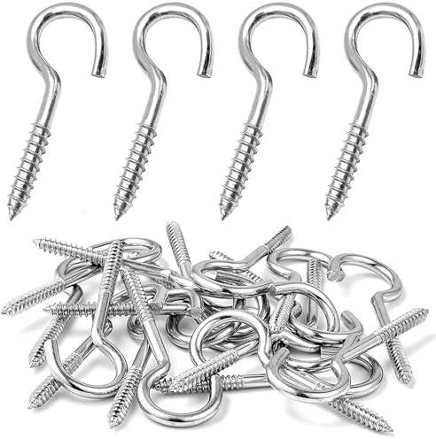 MejaRizon M4-50mm Schraubenhaken Edelstahl, 20 Stück Haken zum Schrauben, Rostschutz Deckenhaken, Schraubhaken mit Gewinde, Hakenschraube Geeignet für Küche, Außenbereich, Lagerhaus(Silber)