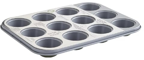 Cooksmart Signature 12 Cup Mini Muffin Tray, Carbon Steel, Green | PFOA-free non-stick coating, dishwasher safe, durable construction, ideal for mini muffins and cupcakes