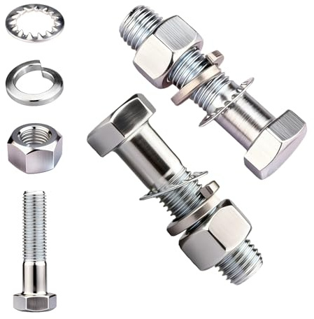qjuwhua M16x75mm Tow Ball Nuts and Bolts Zinc Plate Length Hexagon Towbar Ball Bolts Nuts mit Washers for Secure Tow Ball Installation to Connecting Tow Vehicles (2 pcs)