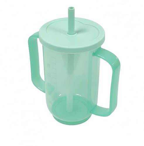 AUFIKR 1 Pack 350ML Smoothie Cup, Non-Spill Drinking Cup with Lid and Straw, Free Flow Sippy Cup for Adults & Elderly, Leak-Proof Care Cup for Bedridden Patients (Modern Design)