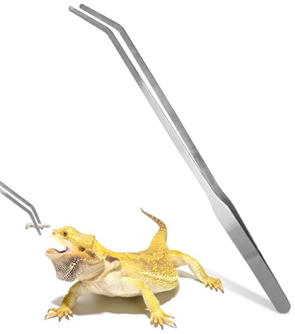 RUILILANG 1 Pcs Feeding Tongs, Stainless Steel Reptile Feeding Tongs, 10.4inch Long Tweezers, Curved Aquarium Tweezers Long Tweezer, Terrarium Tool Feeder Tool for Tank Fish Lizards