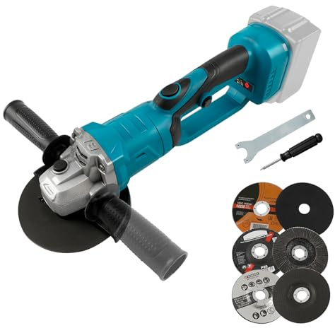 125 mm borstlös vinkelslip kompatibel med Makita 18 V batteri, 180° roterbart 0-18 000 RPM slipverktyg med 6 slipblad för skärning, slipning, polering