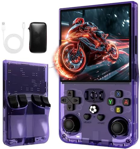 R36MAX Retro Handheld Game Console, Retro Gaming Console with 128G Built-in 22000+ Classic Games, Open Source Linux System 4 Inch IPS Screen Portable Games Consoles for Teens and Adults (Purple)