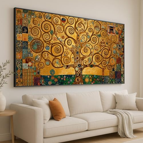 CAOXTART Dipinto su tela Albero della vita di Gustav Klimt, albero a spirale dorata, stampa su poster di natura astratta, opera d'arte per la casa (80x140 cm/senza cornice)