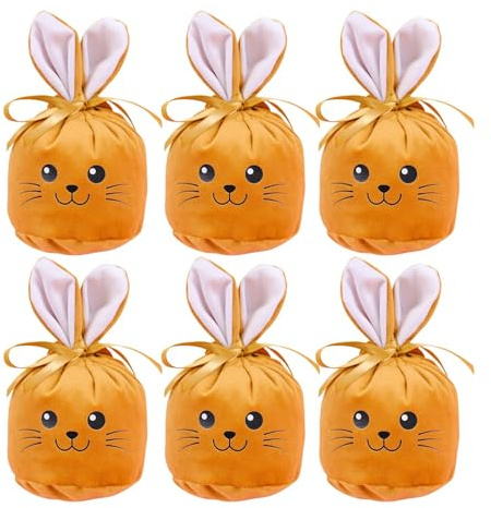 Bunny Bags 6 Stycken 12x10 cm Festliga Sammetsband Med Dragsnöre | Väskor för Förvaring Påskpartytillbehör För Hemma Och Skola Mat Godis Familj Barn Flickor Pojkar Vårfest Och