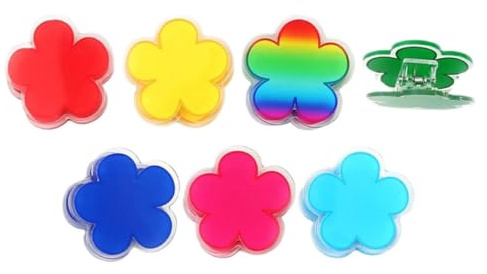 PACKOVE Lot de 7 Pinces à Paquet en Acrylique Colorées Motif Fleurs, Clips de Fermeture Alimentaire Réutilisables, Taille Standard, Cuisine, Bureau et Organisation des Documents
