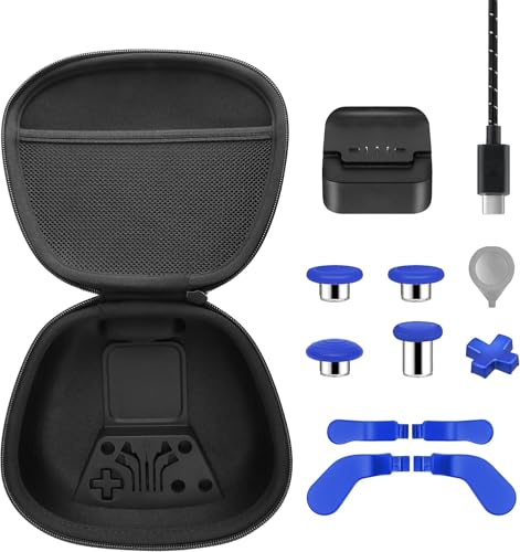 Complete Component Pack For Xbox Elite Series 2, Elite Series 2 Controller Accessories With Carry Case 4 Thumbsticks, 4 Paddles, 1 Data Cable, Charging Dock and 1 Adjustment Tool - Blue
