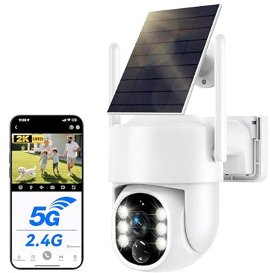 WESECUU Camera Surveillance WiFi Exterieure sans Fil Solaire 2.5K 4MP avec Panneau Solaire 5W, 2K QHD, Batterie 8000mAh, 2.4G et 5GHz Wi-FI, 360° PTZ Suivi Automatique, IP66, PIR Détection