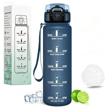 Motswedi Borraccia 1 litro, a Prova di Perdite, Bottiglia d'acqua Motivazionale, con Indicatore di Tempo, Borraccia Palestra 1 litro, per Campeggio, Ciclismo, Yoga, Blu Scuro