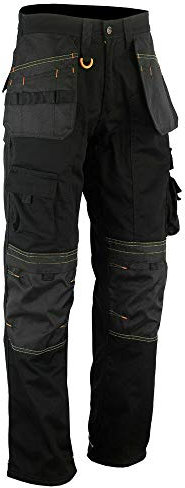 WrightFits Men Holster Work Trousers Black - Heavy Duty Safety Combat Cargo Pants - Multi Pockets - Knee Pad Pockets - Triple Stitched - Durable Workwear (42W X 31L)