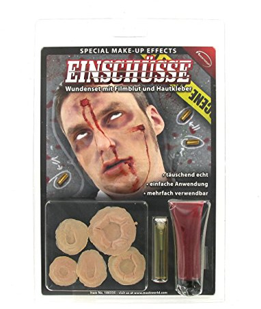Maskworld Schusswunden - Latex-Applikation mit Hautkleber - Special-Effect Kostüm-Zubehör - Make-Up für Halloween, Karneval & Horror-Party