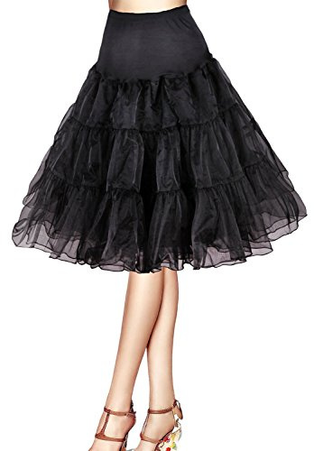 Flora Jupon années 50 Vintage en Tulle Petticoat,Longueur 63,5 cm/25 (44-50(XL-XXL), Noir)