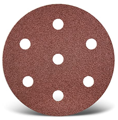 MENZER Red Dischi abrasivi 90 mm, 7 fori (50 Pz.) G60 | p. Levigatrici rotorbitali, Corindone normale, supporto a gancio e anello