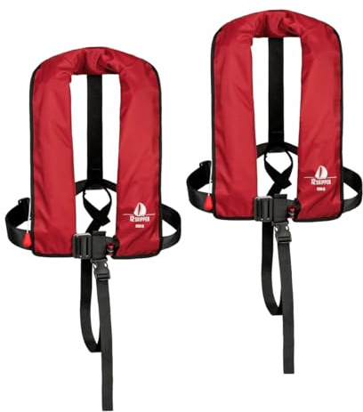 Set di 2 12skipper giubbotti di salvataggio automatici 165N ISO con imbragatura, rosso