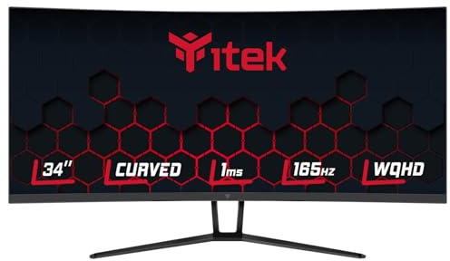 ITEK Gaming Monitor GGC - 34 Curvo R1500, 3440x1440 (Ultra WQHD), HDR400, VA, 165 Hz, 1 ms, FreeSync, G-Sync, Adaptive Sync, 2xHDMI, 2x Display Port, Flicker Free