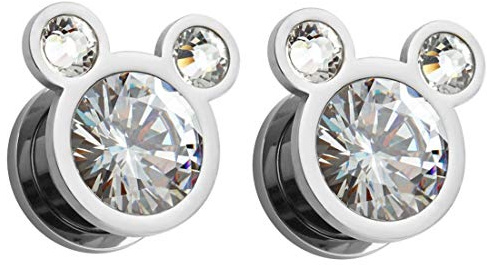 Huacan Tunnel Set 6mm 8mm 10mm 12mm 14mm 16mm Flesh Tunnels Ohr Piercing Rosegold Silber Schwarz Mickeymaus Kopf Mit Zirkon Design Exquisiter Plugs Double Flared Expander Edelstahl Schmuck 2 Stück