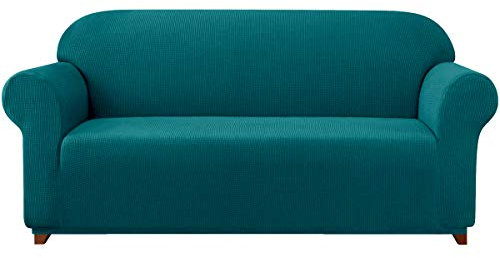 subrtex kariert Sofabezug Sofahusse Sesselbezug Stretchhusse Sofaüberwurf Couchhusse Spannbezug(4 Sitzer,Petrol Blau)