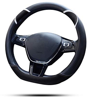 Ergocar Auto Lenkradbezug Rutschfester Auto Lenkradschutz D-Form Mikrofaser Kohlefaser für Durchmesser 38cm (15 ) (D-Schwarz)