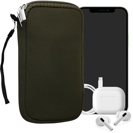 kwmobile Handytasche für Smartphones L - 6,5 - Neopren Handy Hülle Dunkelgrün - Handy Tasche 16,5 x 8,9 cm Innenmaße