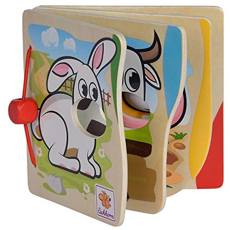 Eichhorn 100005416 Bilderbuch Bauernhof mit 8 Tiermotiven, 4 Seiten, aus FSC 100 Prozent zertifiziertem Holz, 12 x 12cm, für Kinder ab sechs Monaten