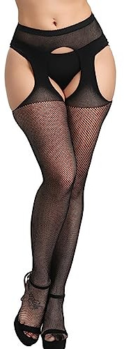 Kikoroco Women's Garter Belt Fishnet Tights Stockings High Waisted Suspender Pantyhose