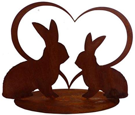 Rostalgie Edelrost Häschen im Herz 23 x 30 cm Ostern Garten Dekoration Figur Hasen