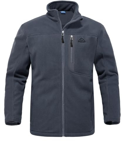YSENTO Mens Full Zip Micro Fleece Jacket Warm Winter Outdoor Hiking Walking Stand Collar Jacket(Dark Grey,L)