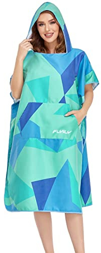 FLYILY Toalla de Microfibra para Poncho de Surf con Capucha Bata de Baño para Nadar y Cambiarse en La Playa(Green,L)