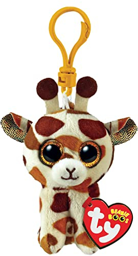 TY Schlüsselring Beanie Boos Clips-Giraffe-Stilts-Stilts-Braun und Weiß-mit Glitzer-Ösen-Plüsch mit großen funkelnden Augen-12 cm-35257, Mehrfarbig, T35257