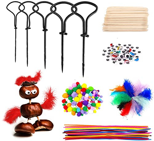 YumSur Kastanienbohrer Set, Kastanien Bastelset Kinder, Kastanienset zum Basteln mit Kastanien, Herbst Kastanienmännchen DIY Set, 1,5-5 mm Bohrer Kastanien, Mit DIY Bastel Zubehör