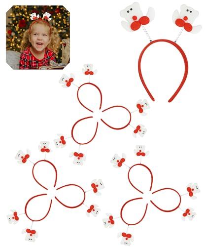 HOVUK 10 x weißer Bär Weihnachten rotes Stirnband für Frauen Mädchen Xmas Party Kostüm Kopfbedeckung Urlaub Spaß Festlicher Kopf Bopper